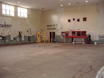 Interior of the old gym being converted