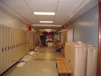 School's Front Hall filled with construction materials. Photos and captions by Harvey Carter C'60