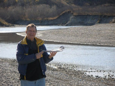 Bob Wrigley with a Bison jaw from the Pembina River, Manitoba