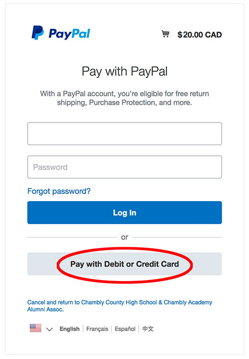 PayPal credit card option